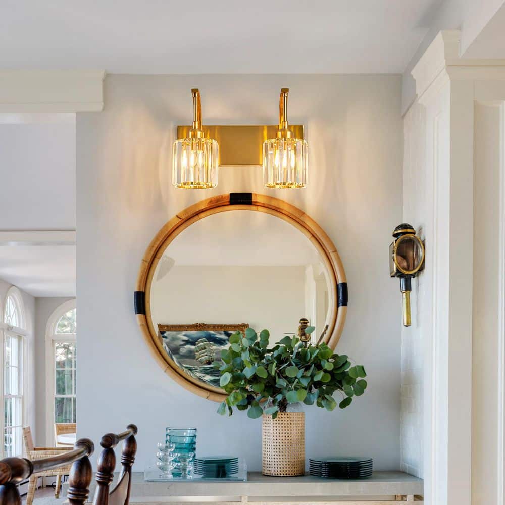 Home Lighting 13.77 in. 2-Light Gold Round Vanity Lights with Crystal Accents Over Mirror For Bathroom（JW-294） price history on PriceWatchPro