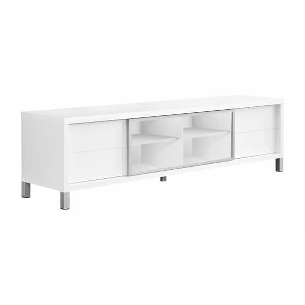 Unbranded 71 in. White Composite TV Stand with 4-Drawer Fits TVs Up to 71 in. with Storage Doors