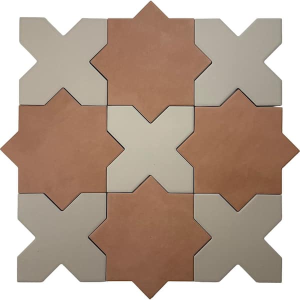 Seville Terracotta 7" Star with Ecru Taupe 5" Cross Matte Porcelain Wall and Floor Sample Tile (0.51 sq ft)