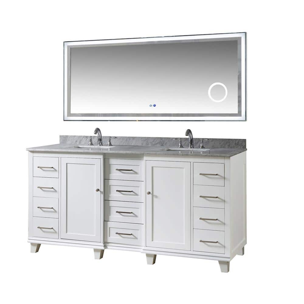 72 in. W x 25 in. D x 34 in. H Double Sink Freestanding Bath Vanity In White with Carrara White Marble Top and Mirror -  Direct vanity sink, 72BD15P-WWC-SM