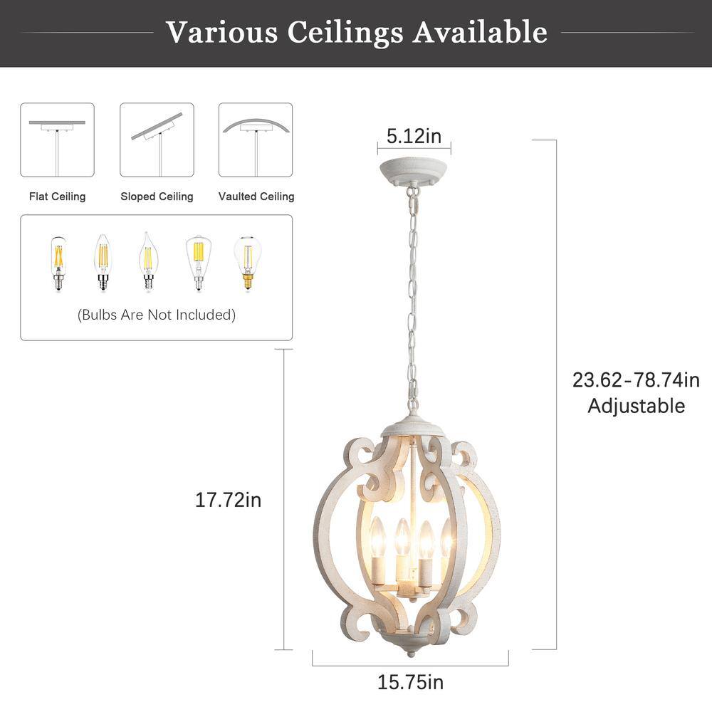 White Distressed Wood French Country Chandelier with Metal Details