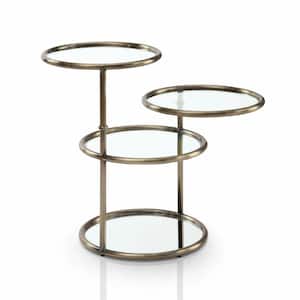 Orrinne 16 in. Champagne Round Glass End Table with 2-Shelf Swivel