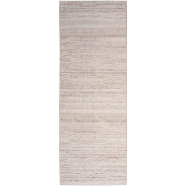 Nourison Washable Essentials Ivory Mocha 2 ft. x 10 ft. All-over design Contemporary Runner Area Rug