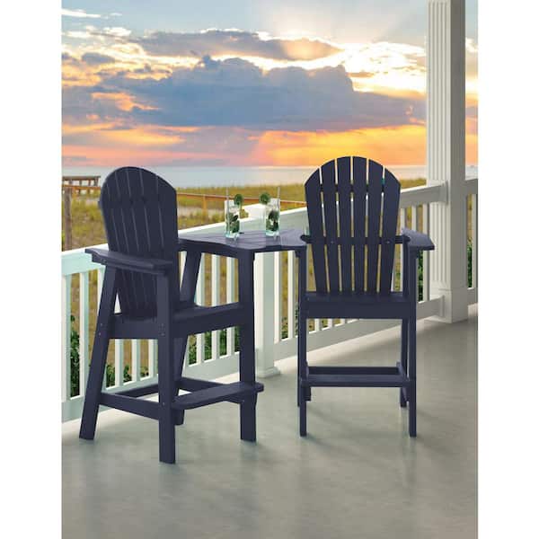 AUTMOON Classic Navy Blue Tall Balcony Adirondack Chair with Removable Side Table (2-Pack)