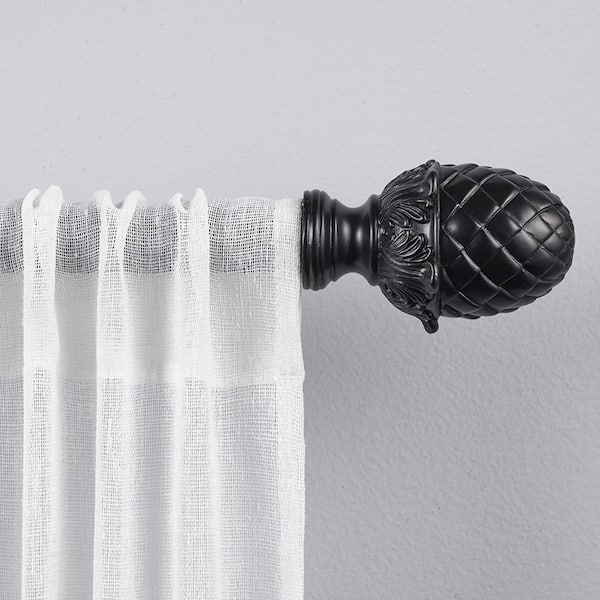 Acorn 36 in. - 72 in. Adjustable 1 in. Single Curtain Rod Kit in Matte Black with Finial
