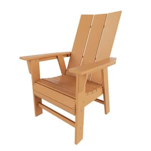Shoreside Outdoor Patio Fade Resistant HDPE Plastic Adirondack Style Dining Chair with Arms in Teak