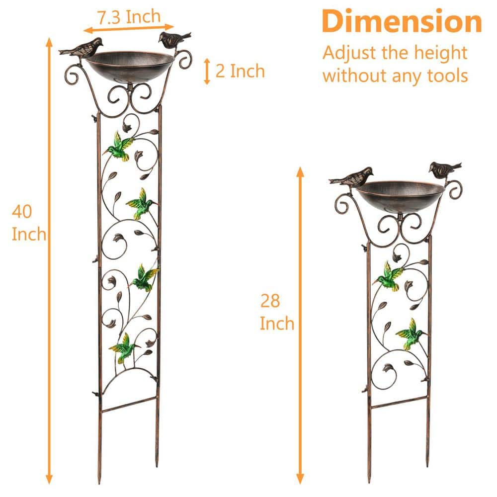 Elegant 40" Bronze Metal Garden Trellis with Bird Bath