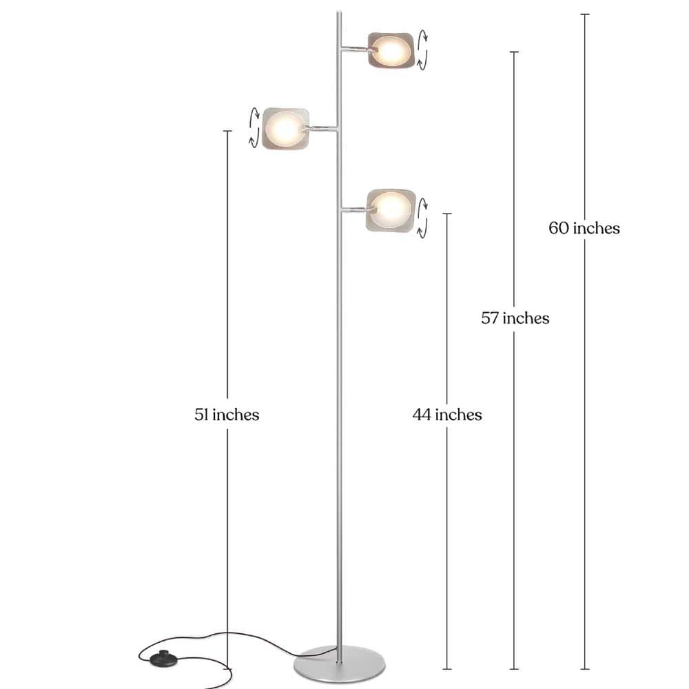 Matte Nickel 60" Energy-Efficient LED Floor Lamp with 3 Adjustable Heads