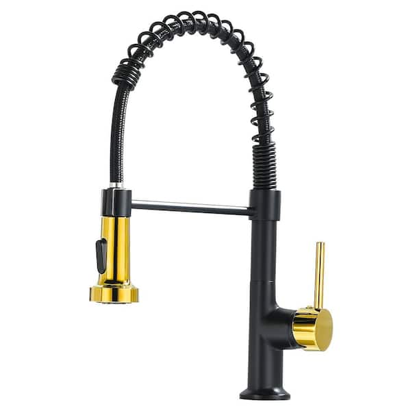 Tahanbath Commercial Black and Nickel Gold Kitchen Faucet with Pull Out Sprayer, Single Handle Single Lever Kitchen Sink Faucet