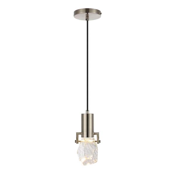 WINGBO 1-Light Modern Crystal Pendant Light Fixture Height Adjustable Hanging Light, Chrome
