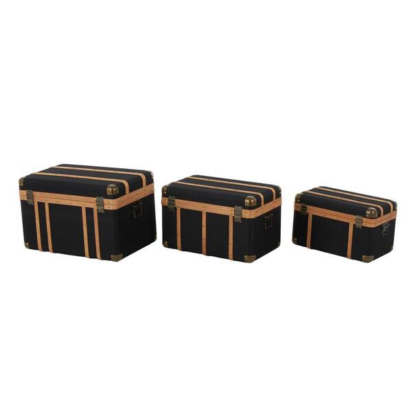 Litton Lane 22 in., 20 in. and 17 in. Black Fabric Trunk with