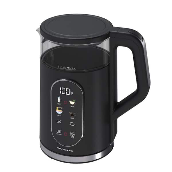 Electric Kettle 1500W Fast Boiling Water Heater with 1.7L Double Wall Insulated Borosilicate Glass Interior Black