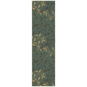 Ottohome Collection Non-Slip Rubberback Leaves 3x10 Indoor Runner Rug, 2 ft. 7 in. x 9 ft. 10 in., Dark Seafoam Green