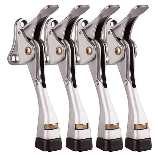 4-Pack Kickdown Door Stop with One Touch Adjustable Height and Rubber Tip, 4 in. Door Stopper, Satin Nickel