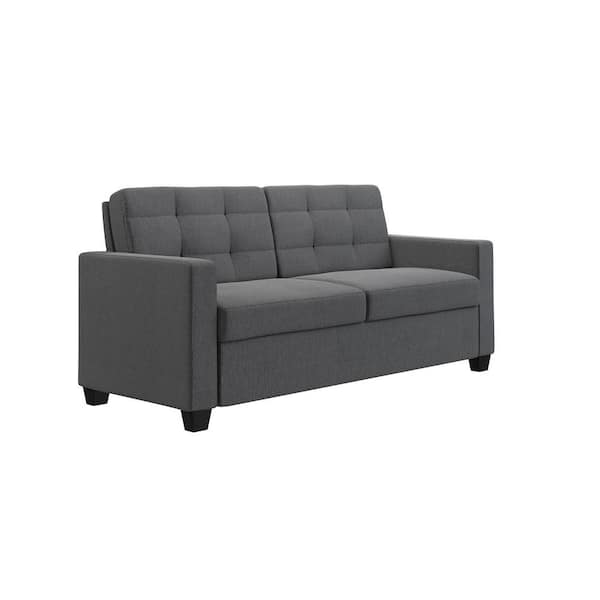 Signature Sleep Donna 74.5 in. Gray Linen 3-Seat Queen Size Sleeper Sofa with Memoir Memory Foam Mattress