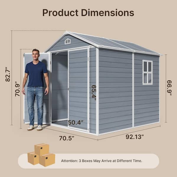Lofka 8 x 6 ft. Gray Outdoor Storage Shed, Resin Garden Shed with