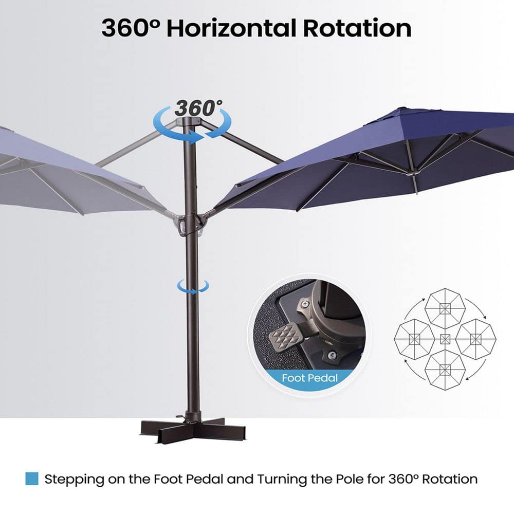 Navy Blue 12 FT Round Cantilever Patio Umbrella with Powder Coated Metal Frame