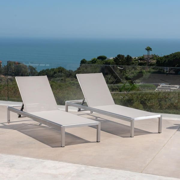 Gray 2-Piece Aluminum Frame Adjustable Outdoor Chaise Lounge with Wheels