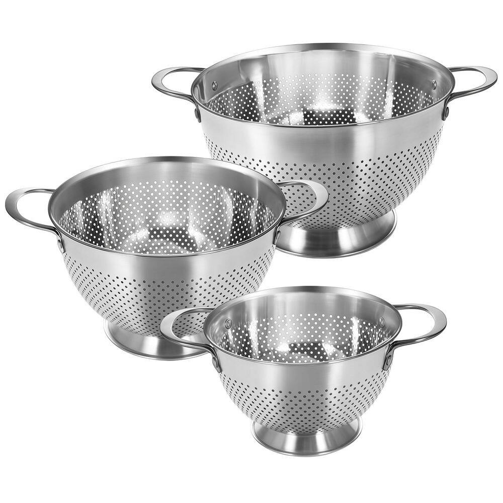 Threading A Colander Wudkey Silver 1 qt. 3.5 qt. 5 qt. Stainless Steel Colander Set with ...
