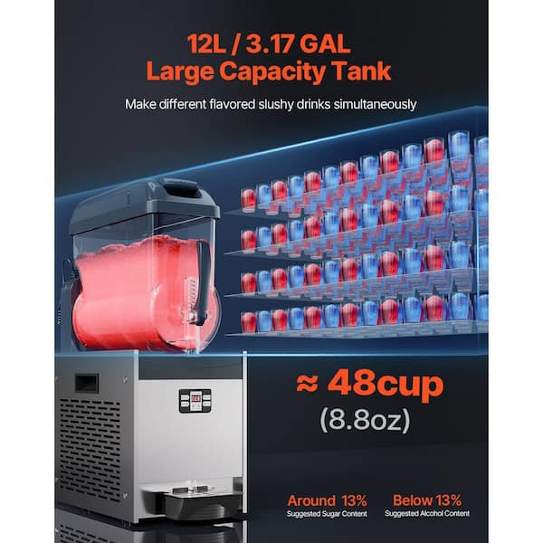 405 oz. Commercial Slushy Machine, 12L Tank Black Snow Cone Machine, 800W with Temperature Preservation Stainless Steel