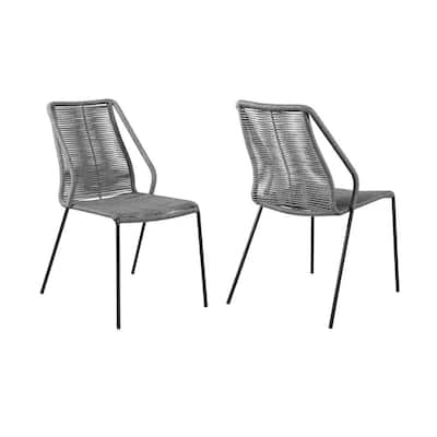 Clip Stackable Steel Indoor Outdoor Dining Chair with Grey Rope (Set of 2)