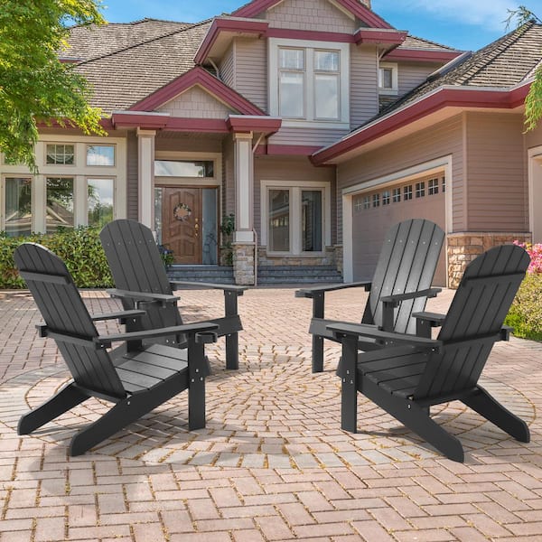 JOYESERY Black Outdoor All Weather Recyled Plastic Adirondack Chair With Cupholder (Set of 4)