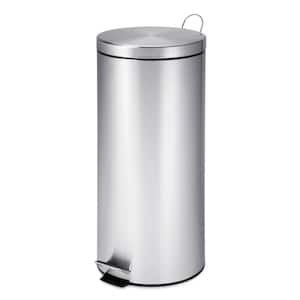 7.92 Gal. Stainless Steel Round Metal Step-On Trash Can