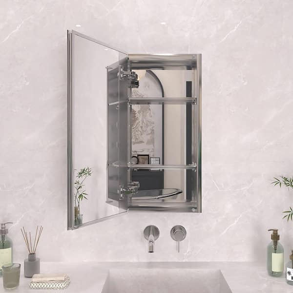 12 in. x 24 in. Frameless Recessed or Surface-Mount Beveled Single Mirror Bathroom Medicine Cabinet