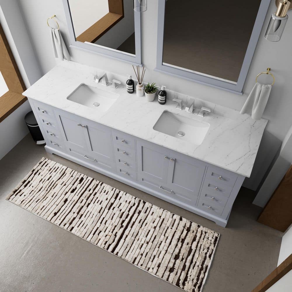 Dukes 84" Dark Grey Double Vanity with White Carrara Marble Top