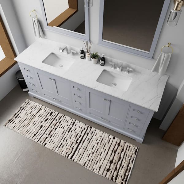 Dukes 84 in. W x 22 in. D Dark Grey Double Bath Vanity, Carrara Marble Top, and 34 in. Mirrors