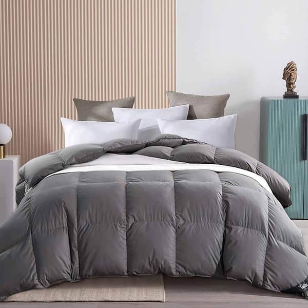 Unbranded King Gray 100% Cotton All Seasons Down/Feather Blend Comforter