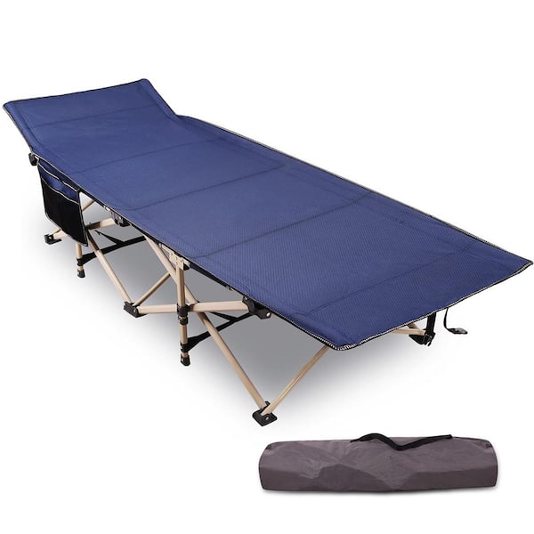 Adult Heavy-Duty Folding Camp Bed, 28 in. Extra Wide Sturdy Portable Camp Bed, Blue