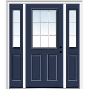 68.5 in. x 81.75 in. Internal Grilles Left-Hand 1/2-Lite Clear Painted Fiberglass Smooth Prehung Front Door w/ Sidelites