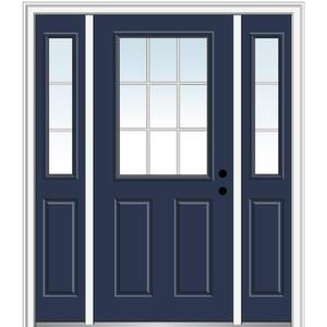 64.5 in. x 81.75 in. Internal Grilles Left-Hand Inswing 1/2-Lite Clear Painted Steel Prehung Front Door with Sidelites