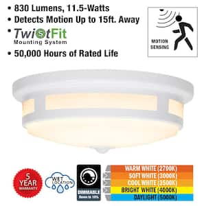 11 in. Round White Motion Sensing Indoor Outdoor LED Flush Mount Ceiling Light 830 Lumens 3000K 4000K 5000K (4-Pack)