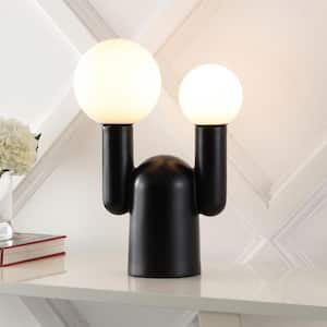 Leif 19 in. 2-Light Modern Mid-Century Resin/Iron/Frosted Glass Nordic Cactus LED Table Lamp, Black