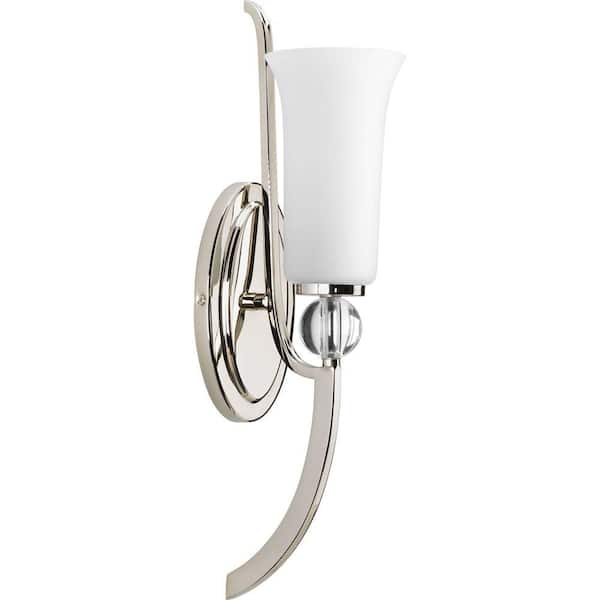 Progress Lighting Elina Collection 1-Light Polished Nickel Bath Sconce with Opal Glass Shade