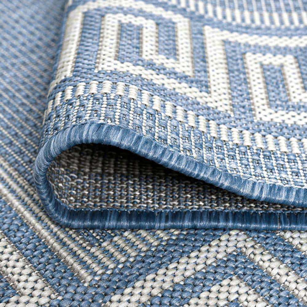 Blue and White Synthetic Greek Key 5' x 7' Area Rug