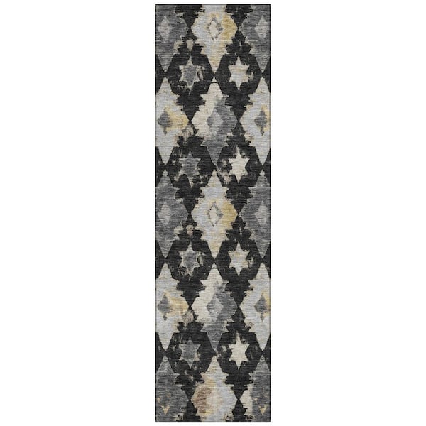 Chantille Machine Washable Indoor/Outdoor Abstract ACN3062 Black 2 ft. x 7 ft. Runner Rug