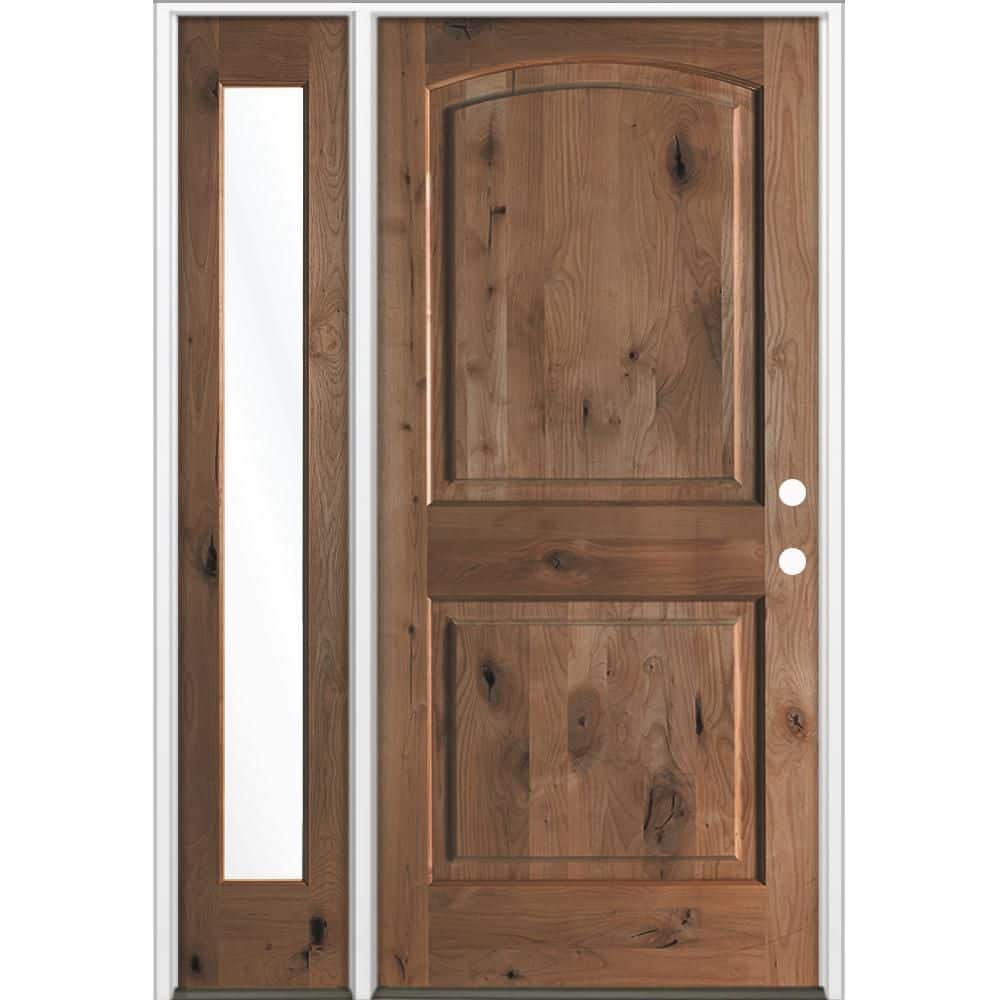 46 in. x 80 in. Knotty Alder 2Panel Arch-Top Left-Hand/Inswing Clear Glass True Black Stain Wood Prehung Front Door LFSL price history on PriceWatchPro
