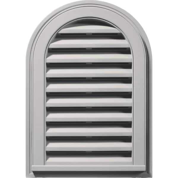 Builders Edge 14 in. x 22 in. Round Top Gray Plastic Built-in Screen Gable Louver Vent