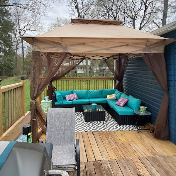 ATENGNES Outdoor 11 ft. x 11 ft. Brown Portable Canopy