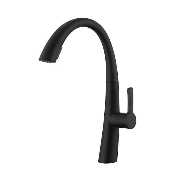 Lukvuzo Single Handle Pull Out Sprayer Kitchen Faucet in Matte Black