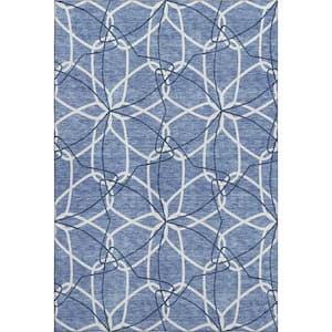 Mayfield Premium Machine Washable Abstract AMF950 Denim 3 ft. x 5 ft. Area Rug