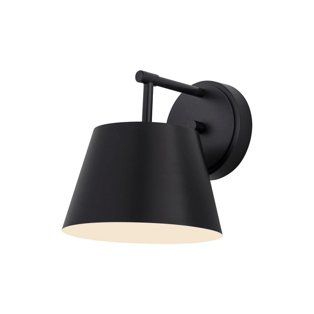 Lilly 8 in. Matte Black Wall Sconce with Matte Black Steel Shade with No Bu