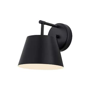 Lilly 8 in. Matte Black Wall Sconce with Matte Black Steel Shade with No Bulbs Included (1-Pack)