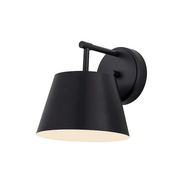 Unbranded Lilly 8 in. Matte Black Wall Sconce with Matte Black Steel Shade with No Bulbs Included (1-Pack)