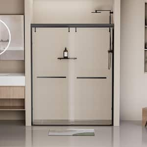 60 in. x 76 in. Clear Tempered Glass Shower Sliding Door with Matte Black Stainless Steel Hardware