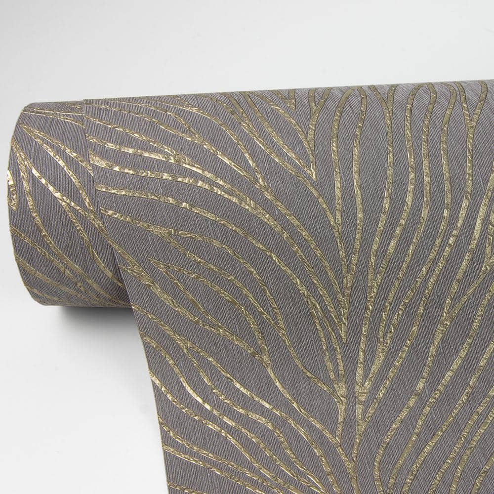 Grey and Gold 3D Abstract Botanical Non-Pasted Wallpaper