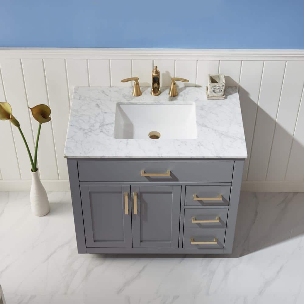 Gray 36" Single Vanity with Marble Countertop